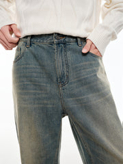 Men's Washed Vintage Distressed Straight-Leg Jeans