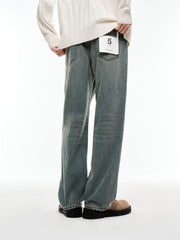 Men's Washed Vintage Distressed Straight-Leg Jeans