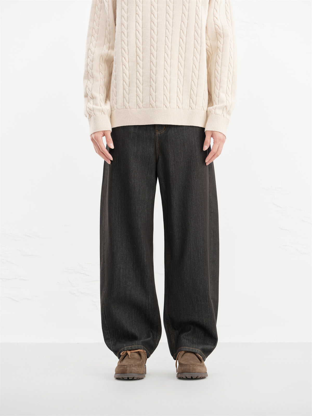 Men's Vintage Washed Jeans with Contrast Topstitching