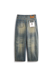 Men's Vintage-Wash Curved Wide-Leg Pants