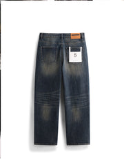 Men's Casual Heat-Retaining Straight-Leg Whiskered Wash Jeans