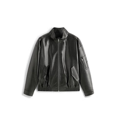 Men's Biker-Style Black Stand-Collar PU Leather Jacket
