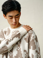 Men's Khaki Graphic Jacquard Pullover