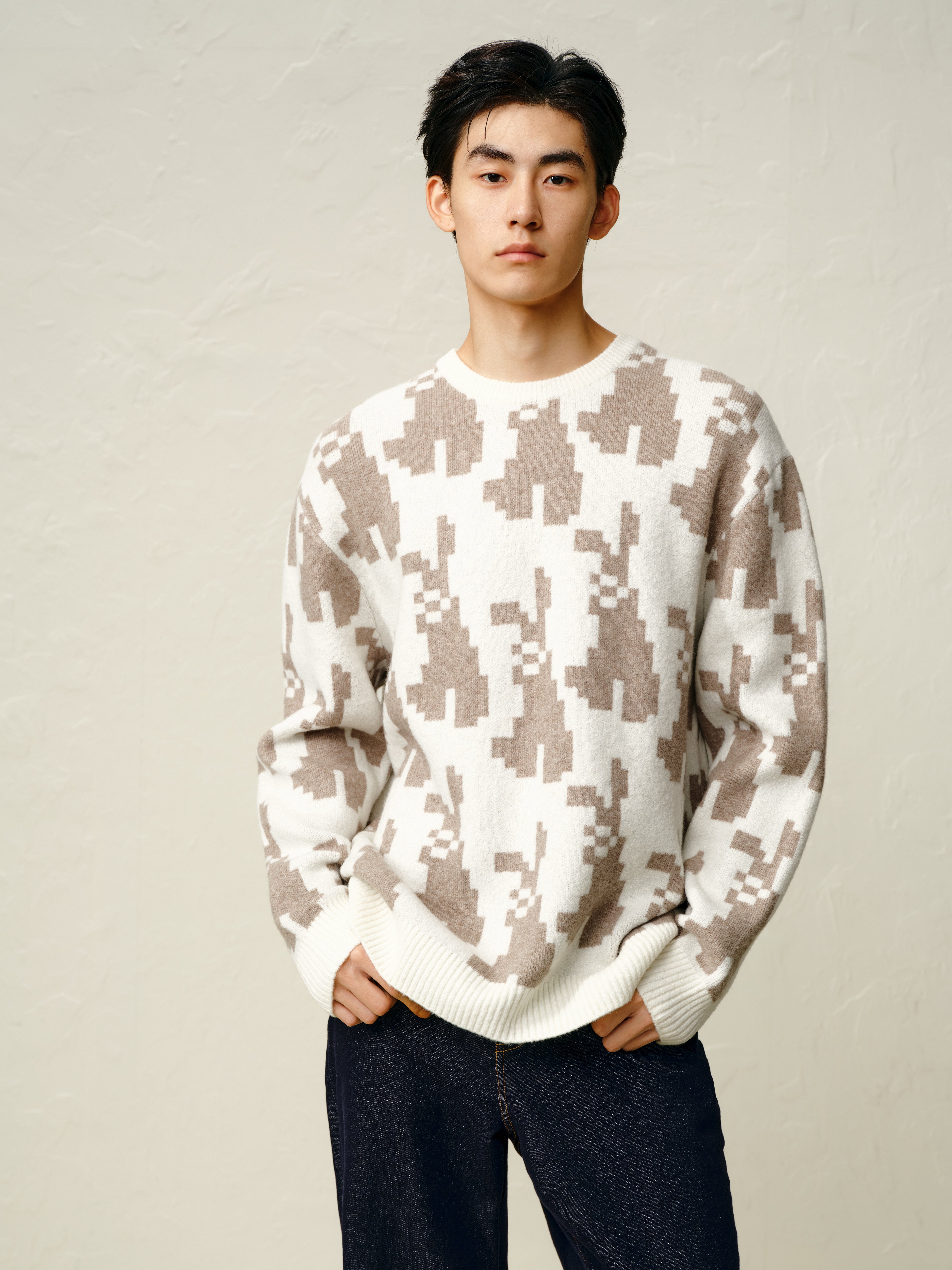 Men's Khaki Graphic Jacquard Pullover