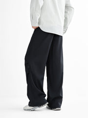 Men's Black Outdoor Pleated Straight Pants