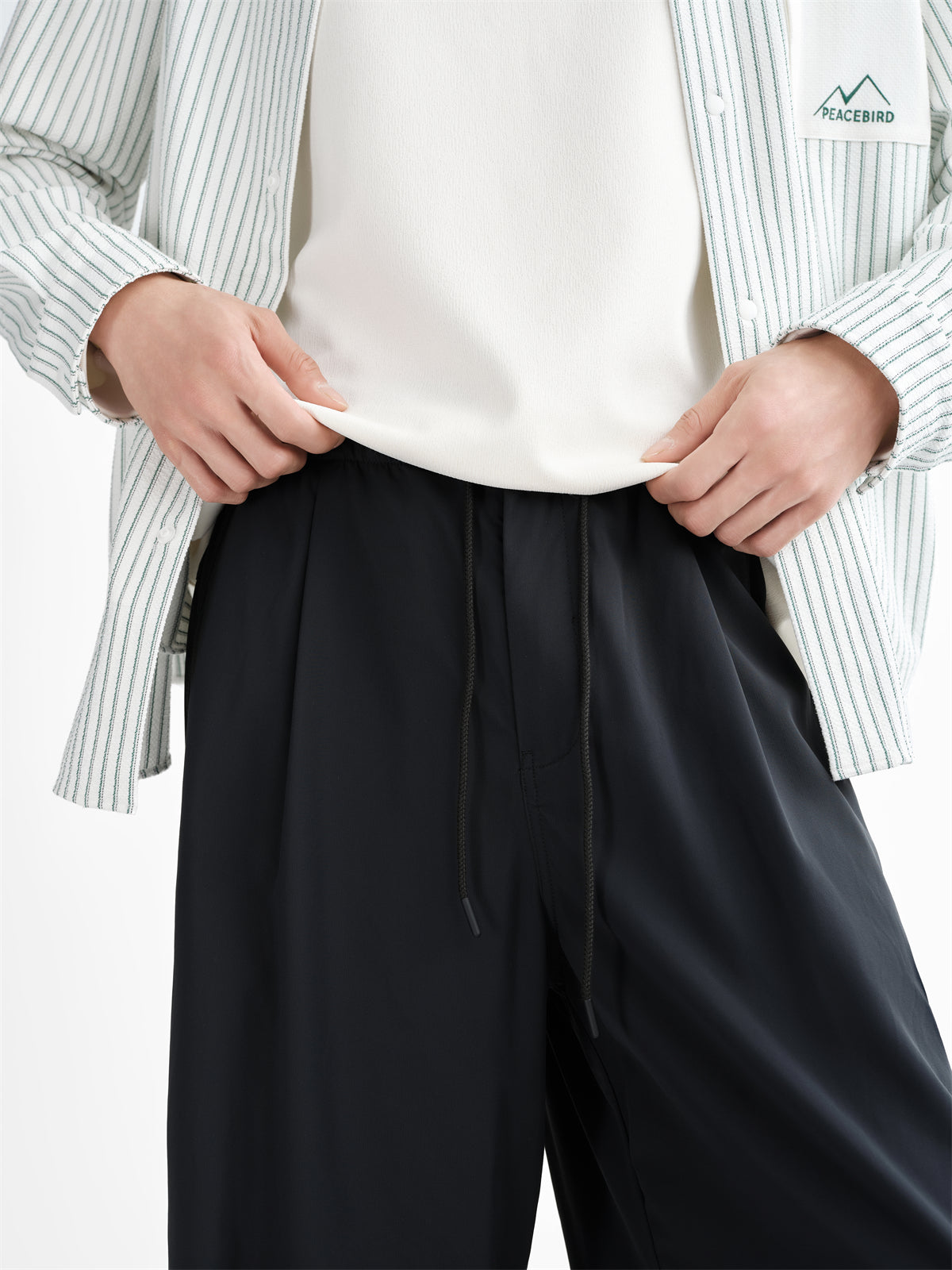 Men's Black Outdoor Pleated Straight Pants