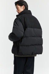 Men's Black Spliced Corduroy Puffer Jacket