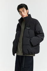Men's Black Spliced Corduroy Puffer Jacket