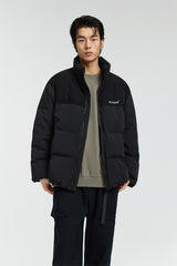 Men's Black Spliced Corduroy Puffer Jacket