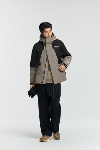 Men's CORDURA Contrast Color Goose Down Puffer Jacket Brown