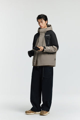 Men's CORDURA Contrast Color Goose Down Puffer Jacket Brown