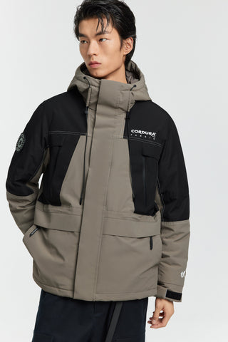 Men's CORDURA Contrast Color Goose Down Puffer Jacket Brown