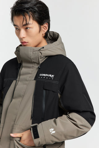 Men's CORDURA Contrast Color Goose Down Puffer Jacket Brown