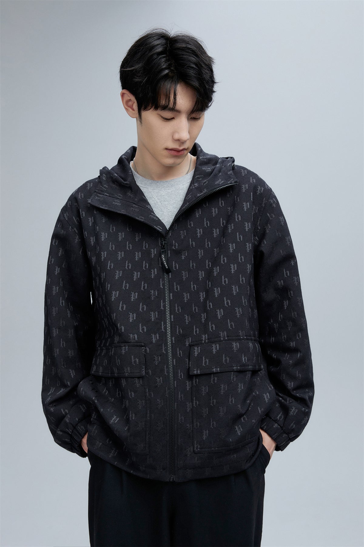 Men's Allover Jacquard Oversized Hooded Jacket