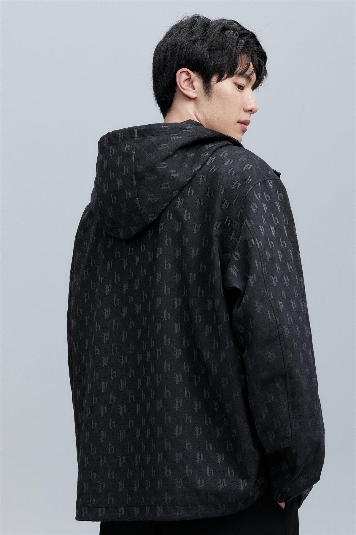 Men's Allover Jacquard Oversized Hooded Jacket