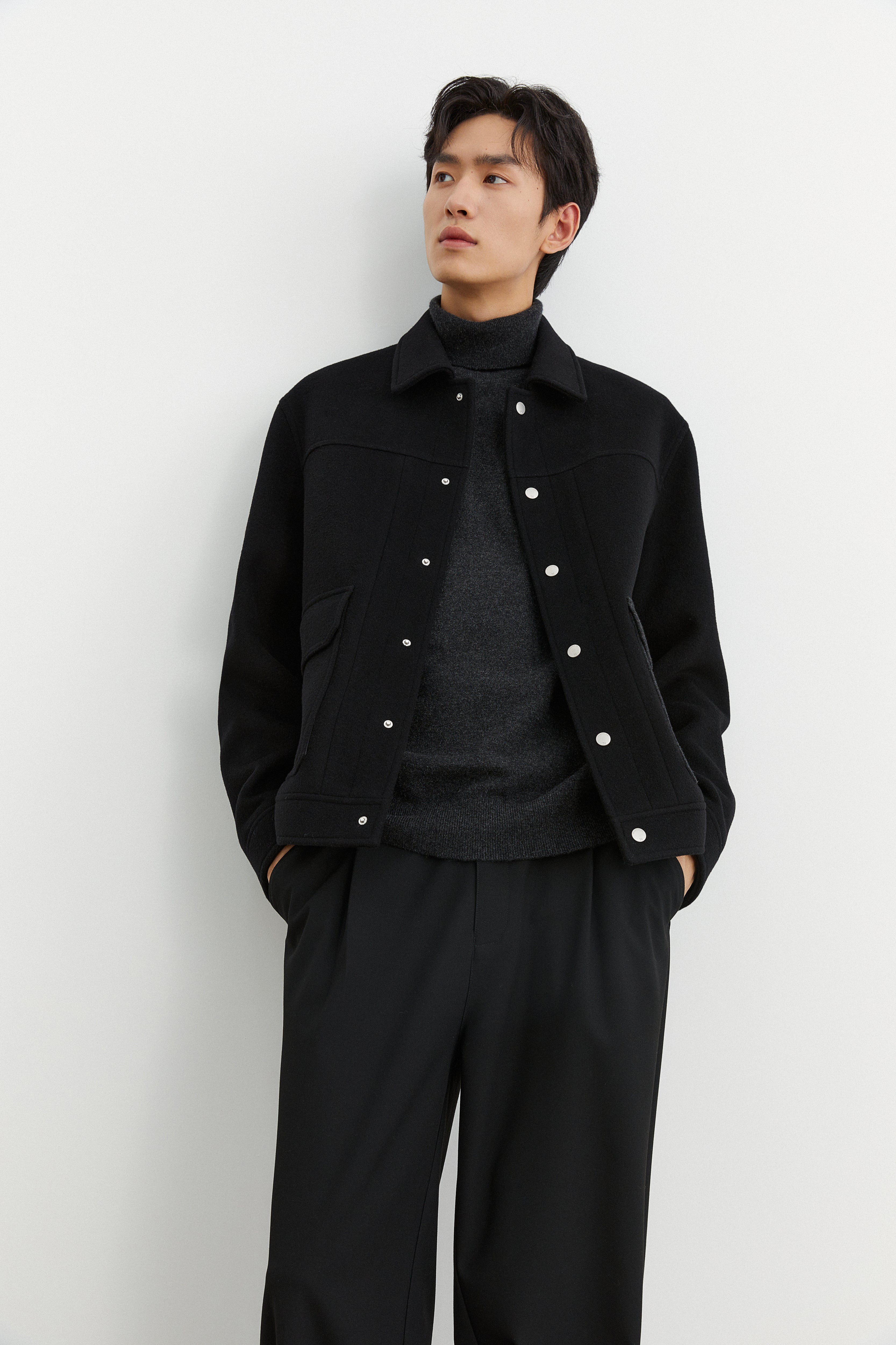 Men's Spliced Pocket Wool Jacket