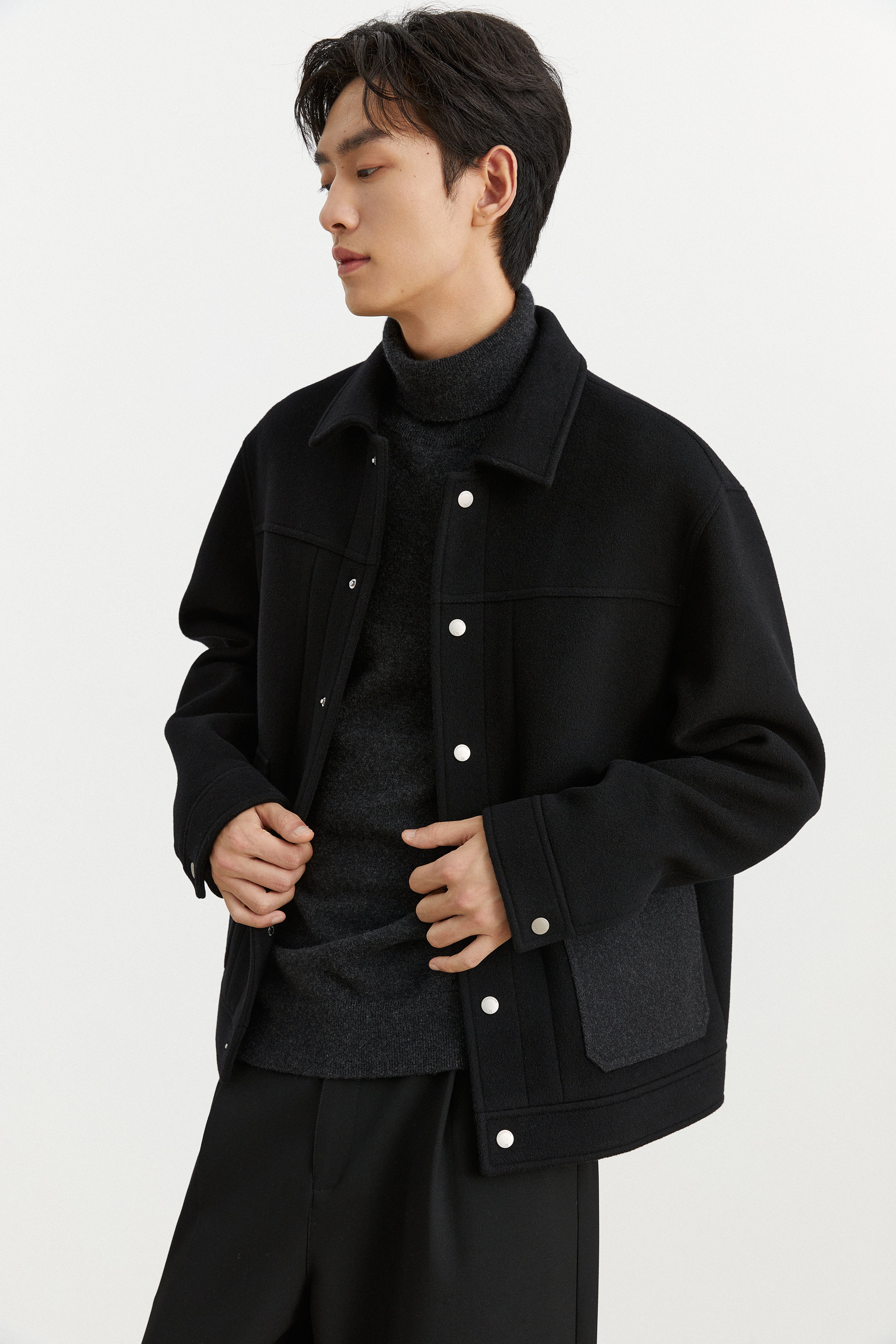 Men's Spliced Pocket Wool Jacket