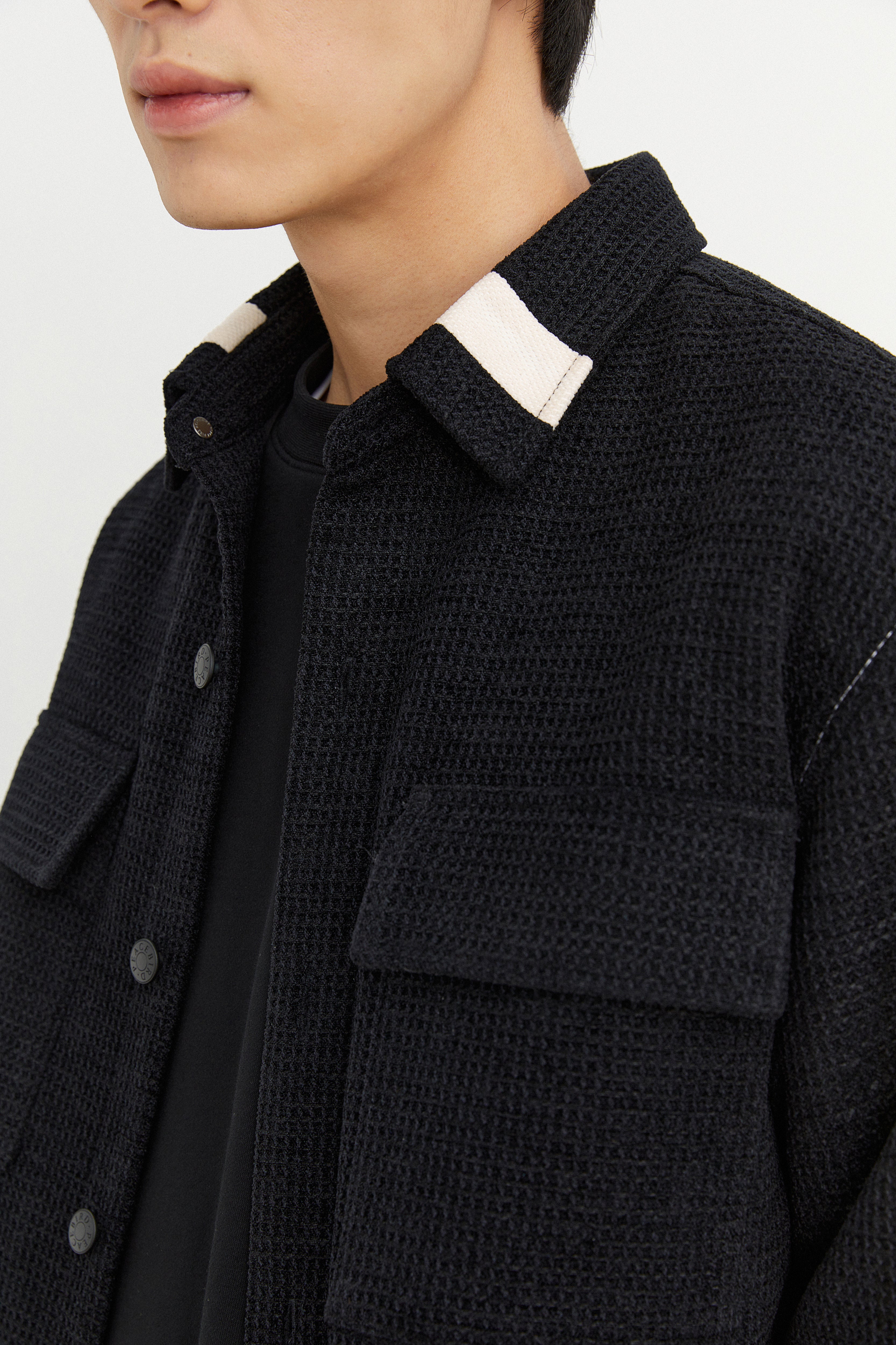 Men's Contrast Color Collar Textured Jacket