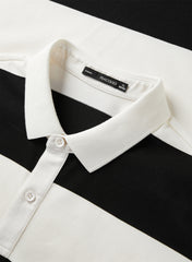 Men's Black & White Striped Soft Polo Shirt