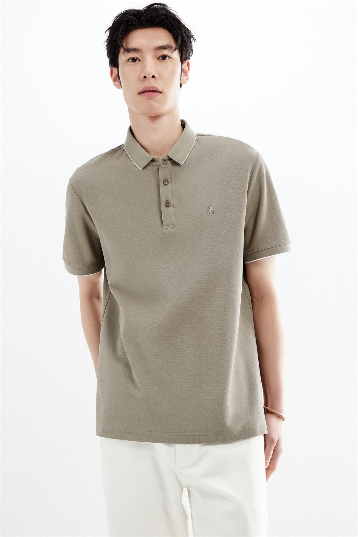 Men's Cooling Khaki Polo Shirt with Contrast Edges