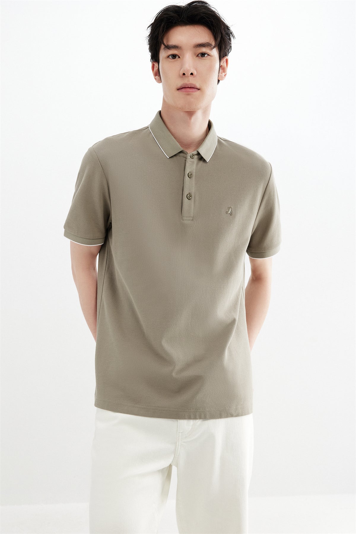 Men's Cooling Khaki Polo Shirt with Contrast Edges