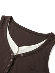 Women's Casual Contrast-Color Henley Tank Top