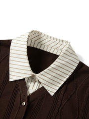 Women's Preppy Contrast-Trim Knit Faux-Layer Cardigan