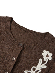 Women's Casual Cropped Embroidered Knit Cardigan