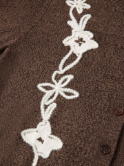 Women's Casual Cropped Embroidered Knit Cardigan