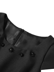 Women's Hepburn-Style Beaded Short Sleeve Dress