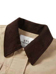 Women's Vintage Barn-Style Contrast-Lapel Utility Jacket