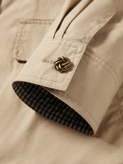 Women's Vintage Barn-Style Contrast-Lapel Utility Jacket