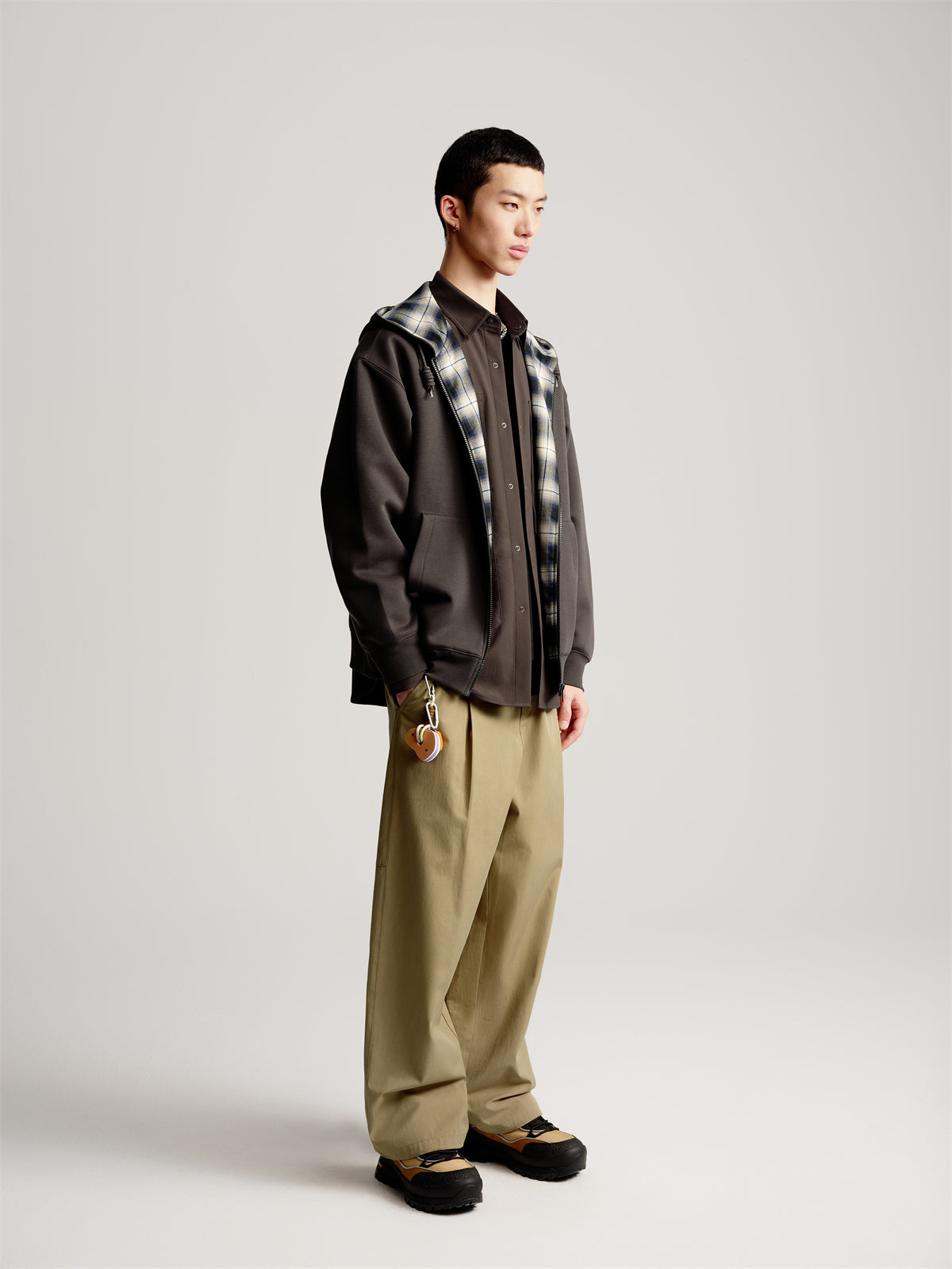 Men's Plaid Panel Zip-Up Hoodie