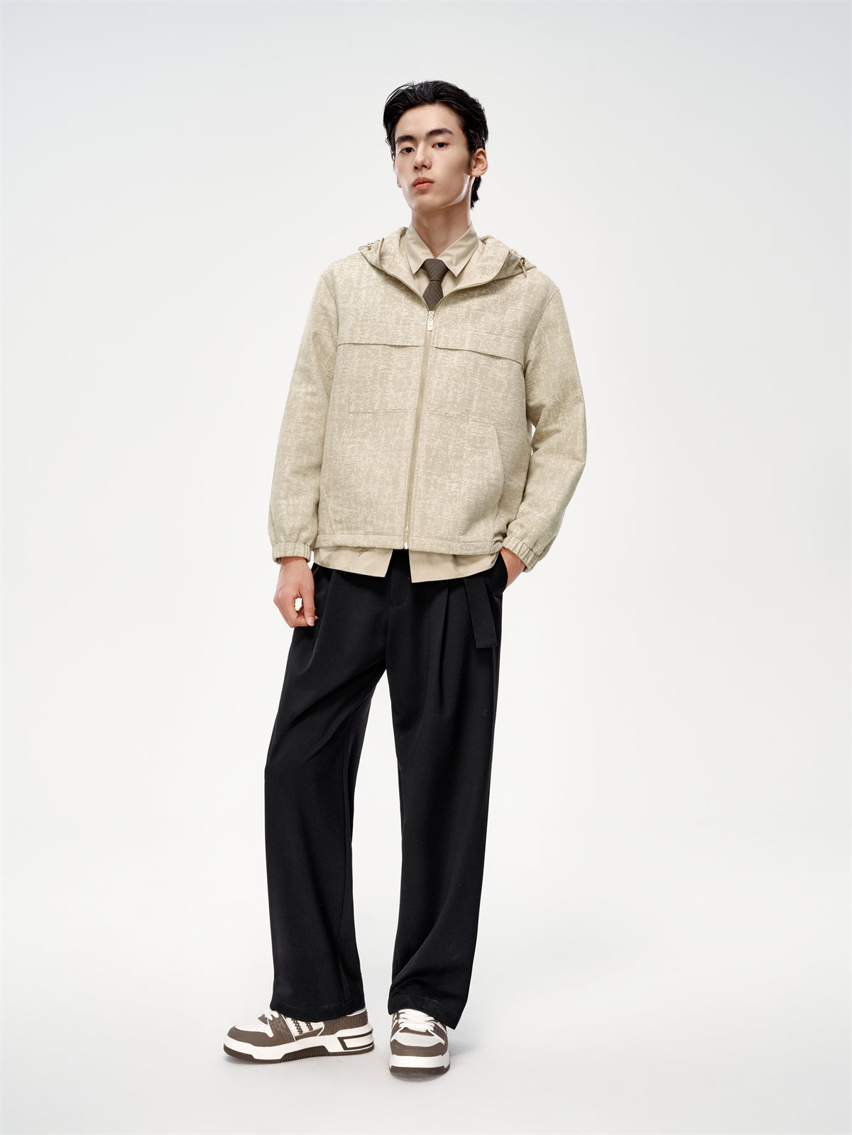 Men's Tweed-Texture Hooded Jacket