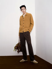 Men's Brown Textured Wool Knit Cardigan