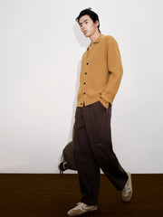 Men's Brown Textured Wool Knit Cardigan