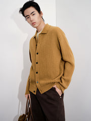 Men's Brown Textured Wool Knit Cardigan