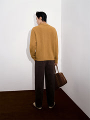 Men's Brown Textured Wool Knit Cardigan