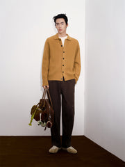 Men's Brown Textured Wool Knit Cardigan