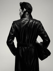 Men's Long Double-Breasted Leather Coat