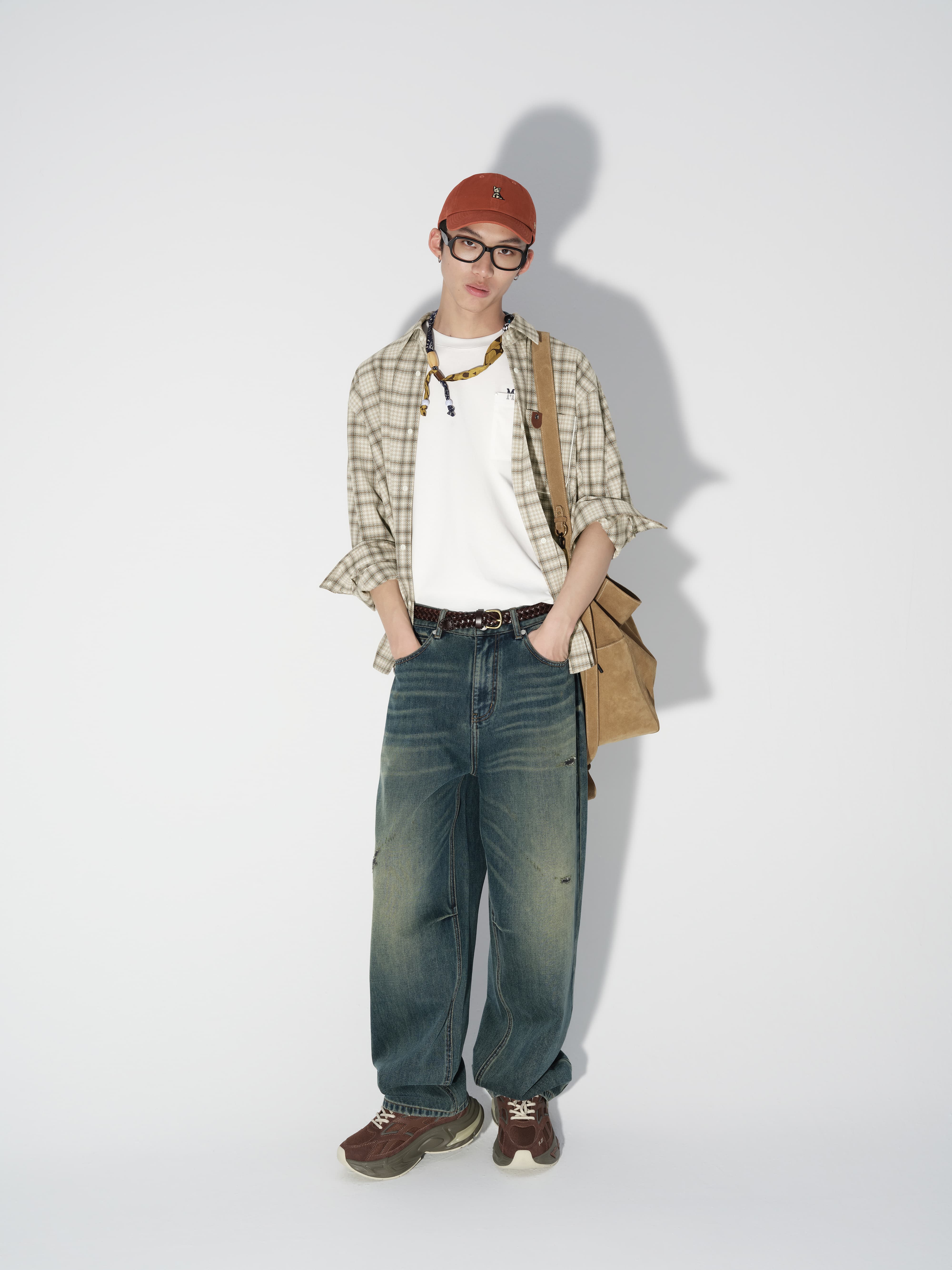 Men's Contrast Distressed Wide-Leg Jeans
