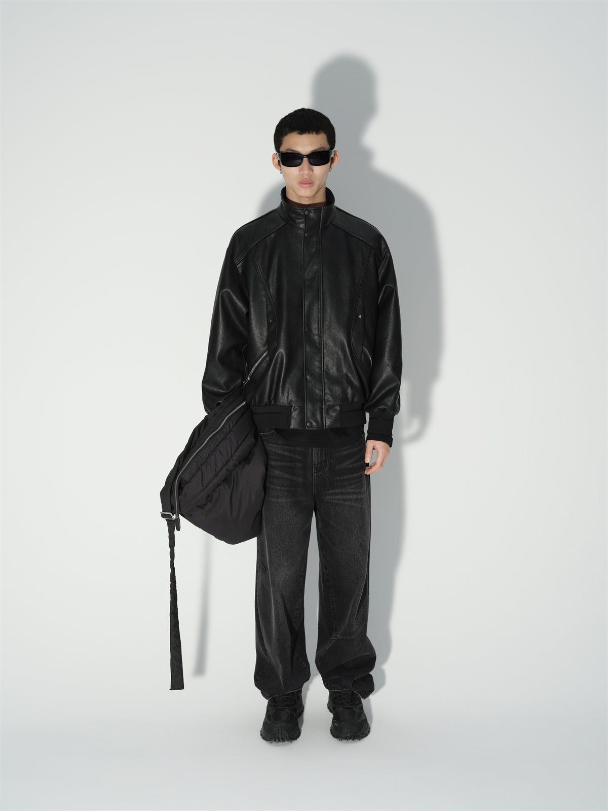 Men's Oversized Stand-Collar PU Jacket