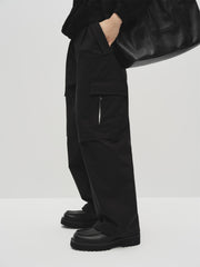 Men's Wide-Leg Cargo Pants with Drawstring Cuffs