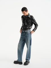 Men's Distressed Tapered Jeans with Pocket Detail