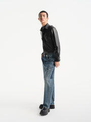 Men's Distressed Tapered Jeans with Pocket Detail