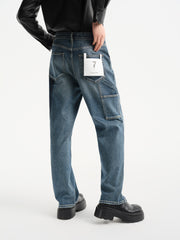 Men's Distressed Tapered Jeans with Pocket Detail