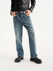 Men's Distressed Tapered Jeans with Pocket Detail