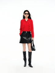 Women's PU A-Line Mini Skirt