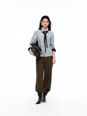 Women's Wide-Leg Curved Pants with Belt