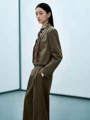 Women's Cropped Double-Breasted Peak-Lapel Blazer